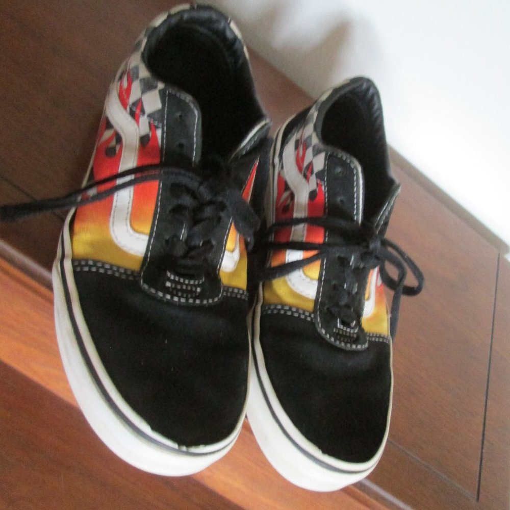 Vans Flames & Checker Low Top Sneakers Skate Shoes